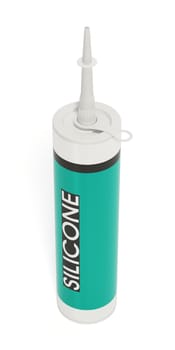 Silicone sealant cartridge isolated on white background. 3D illustration.