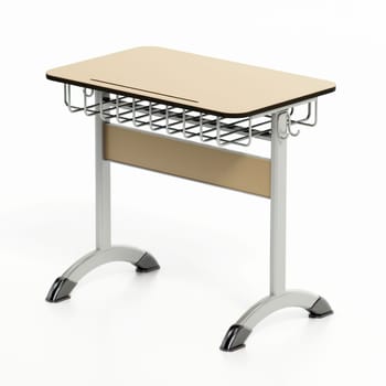 Student desk isolated on white background. 3D illustration.