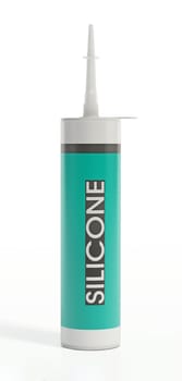 Silicone sealant cartridge isolated on white background. 3D illustration.