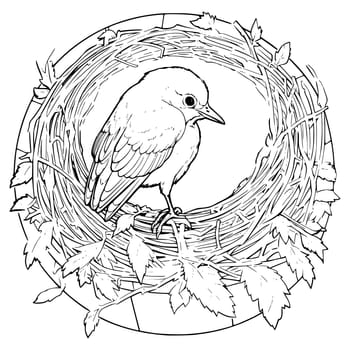 A Bird Sits in A Nest Coloring Page for Kids