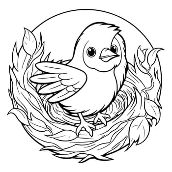 A Bird Sits in A Nest Coloring Page for Kids