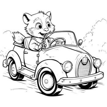 Animals Riding A Car Coloring Pages Drawing For Kids