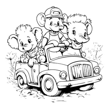 Animals Riding A Car Coloring Pages Drawing For Kids