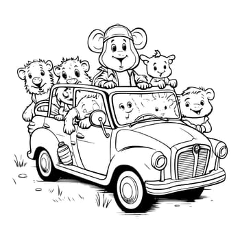 Animals Riding A Car Coloring Pages Drawing For Kids