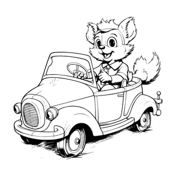 Animals Riding A Car Coloring Pages Drawing For Kids