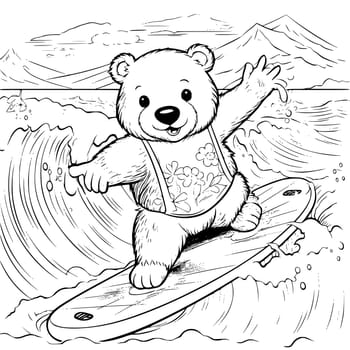 Bear Surfing Coloring Page Drawing For Kids