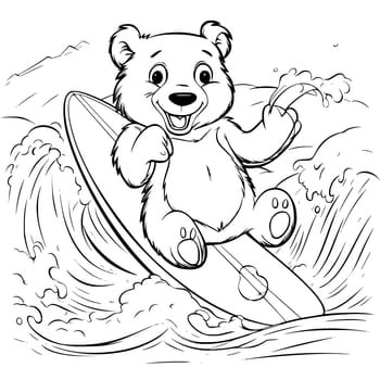 Bear Surfing Coloring Page Drawing For Kids