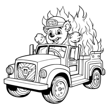 Bear Driving Firetruck Coloring Page For Kids