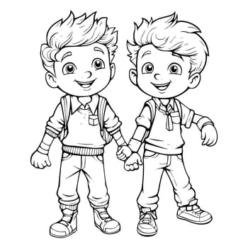Cheerful Little Boys Coloring Page for Kids