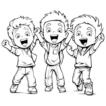 Cheerful Little Boys Coloring Page for Kids