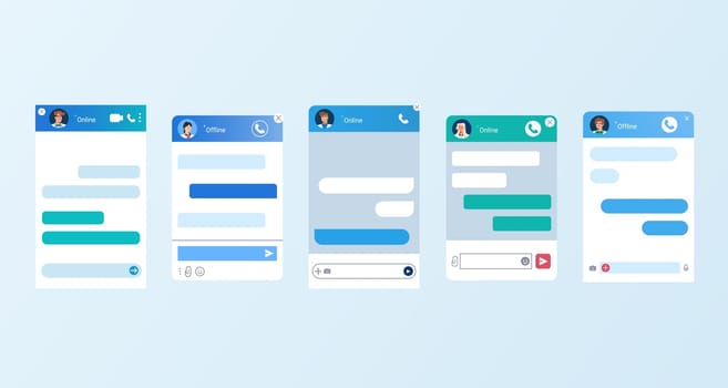 Doctor chat bot dialogue windows flat design for website or mobile app. Online medical consultancy, chatbot for remote customer service support. User interface of application with dialog boxes.