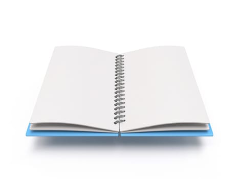 Blank open notebook 3D rendering illustration isolated on white background