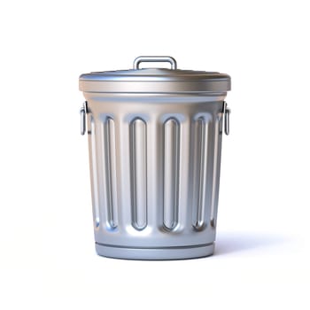 Metal trash bin Closed 3D rendering illustration isolated on white background