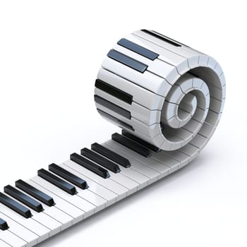 Piano keyboard spiral 3D rendering illustration isolated on white background
