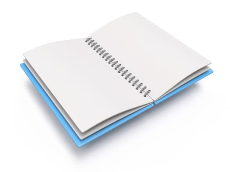 Blank open notebook Side view 3D rendering illustration isolated on white background