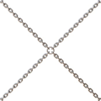Two crossing steel chains 3D rendering illustration isolated on white background