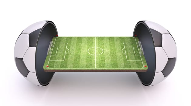 Football Soccer playground inside ball 3D rendering illustration isolated on white background