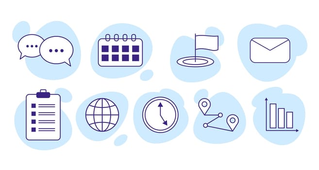 Business web icon set. Outline icons collection for management, finance, strategy and marketing. Elements for web design isolated on white background. Flat vector illustration.