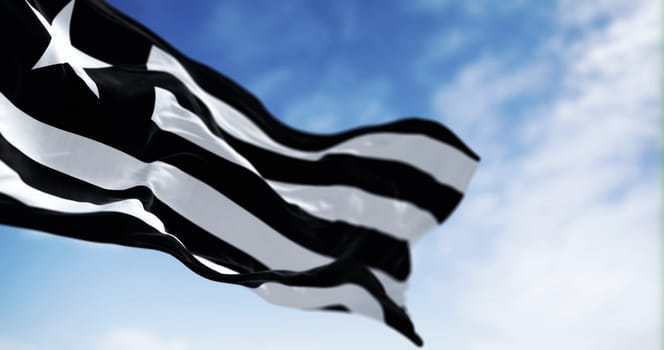Flag of Botafogo football club waving in the wind on a clear day. Brazilian sports club, playing in the Brasileirao Serie A. Illustrative editorial 3d illustration render