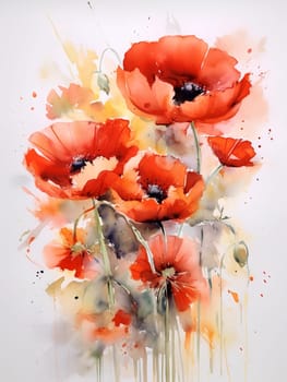 watercolor painting with some red poppy flowers - AI generative