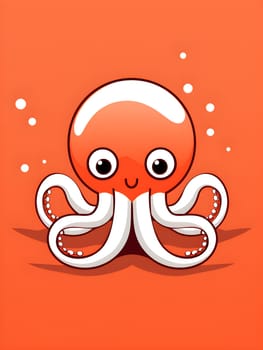 Cute little octopus on a red background with polka dots - AI generative