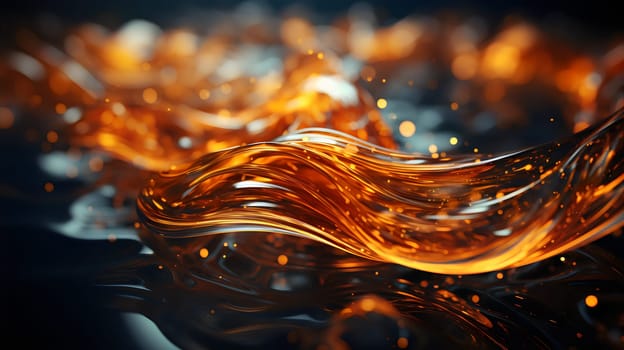 Golden flowing waves against black background - AI generative