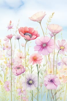 watercolor wildflowers art illustration - AI generative