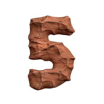 Desert sandstone number 5 - 3d red rock digit isolated on white background. This alphabet is perfect for creative illustrations related but not limited to Arizona, geology, desert...
