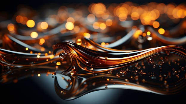 Golden flowing waves against black background - AI generative
