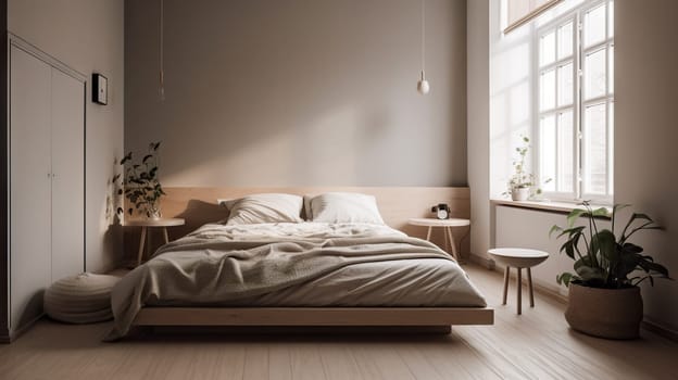 Minimalist and modern Bedroom - generative AI - AI generated