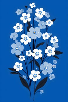 floral illustration of forget-me-not flowers on blue background - AI generative