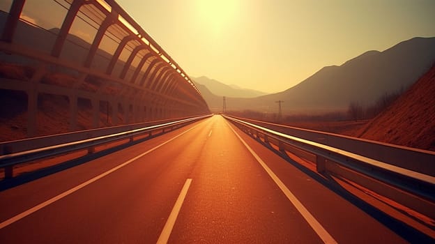 highway road running into the sunset - generative AI