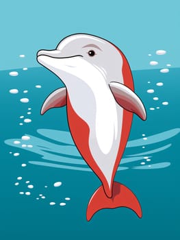 Cute cartoon dolphin floating in the sea - Ai generative