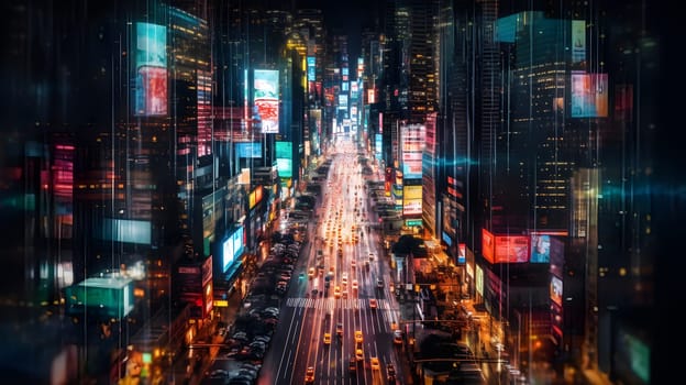 a futuristic cityscape with a lot of lights at night - AI generative