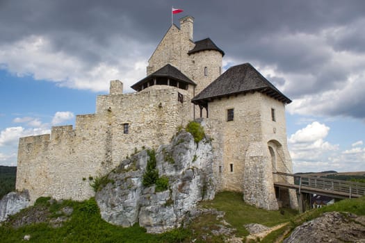 View of Bobolice Castle - 14th-century royal castle in the village of Bobolice, Polish Jura, Poland