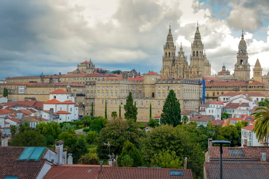 View on city skyline of Santiago de Compostela in Galicia, Spain. View on Cathedral