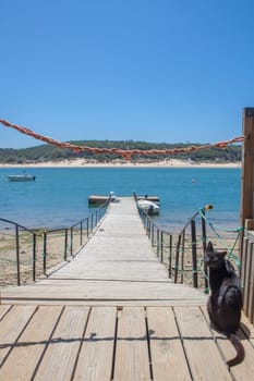 Vila Nova de Milfontes, little picturesque town on the Alentejo coast, Portugal. Pier of Maresia do Mira