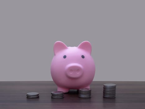 Save money and account banking for finance concept, Piggy bank with coin on blurred background, Save Monney for Investors Using Internet to Trade Stocks or Trade Fund