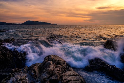 Seascape landscape nature with color of sky sunset and cloud sunlight in twilight
