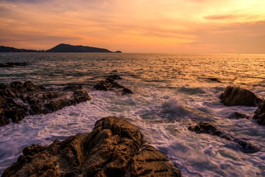 Seascape landscape nature with color of sky sunset and cloud sunlight in twilight