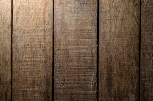 Empty wooden desk table and bag, Old brown dark wood wall texture and pattern background for design, Still life style.