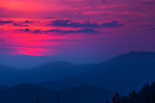 View of landscape nature and mountain with sunlight and sunset or sunrise in twilight, Ai Generate