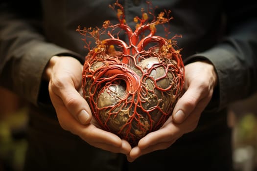 Heart attack, Myocarditis disease, inflammation of the muscle, thrombosis, hands holding human organ
