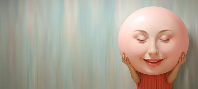 Head with a happy smiling face, self esteem and mental health concept, positive thinking mind, support and evaluation
