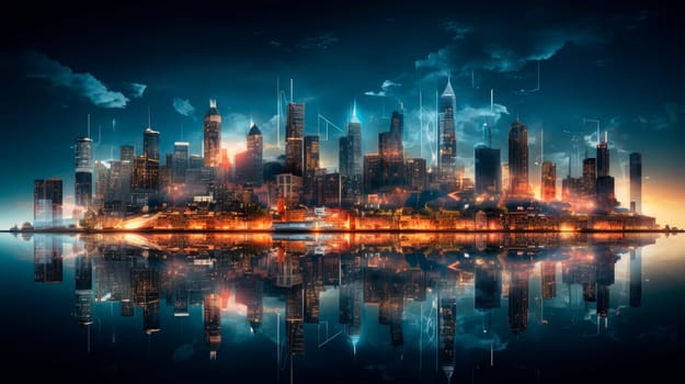 Smart city and big data connection technology concept. Technology, smart city and logistics. Double exposure.AI generated