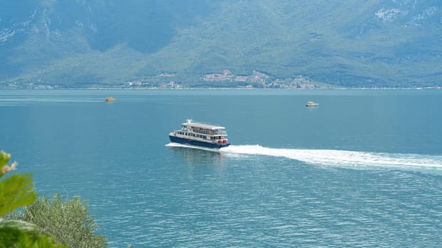 Ferry connection between the popular resorts of Malcesine and Limone Sul Garda on Lake Garda in Italy in summer