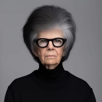 Portrait of a senior woman wearing eyeglasses on grey background - AI Generated