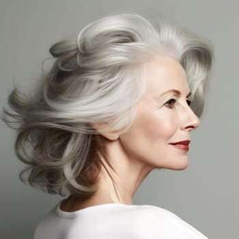 Portrait of a beautiful middle-aged woman with white hair - AI Generated