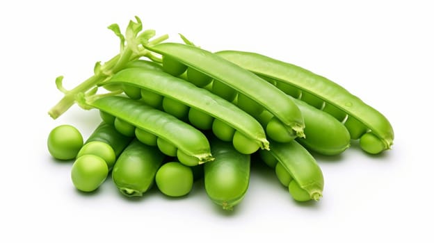 Fresh delicious Peas isolated on white background. artificial art