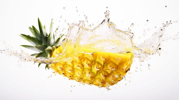Delicious Pineapple splash in water isolated on white background. artificial art